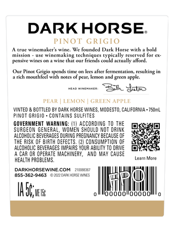 Dark Horse Pinot Grigio V23 750ML image number 3