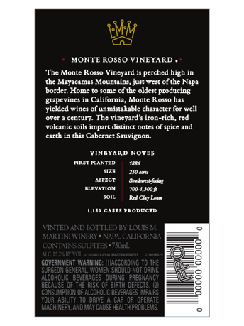 Louis M. Martini Monte Rosso Vineyard Cabernet Sauvignon V19 750ML image number 4