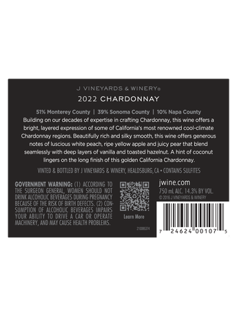 J Vineyards California Chardonnay V22 750ML image number 3