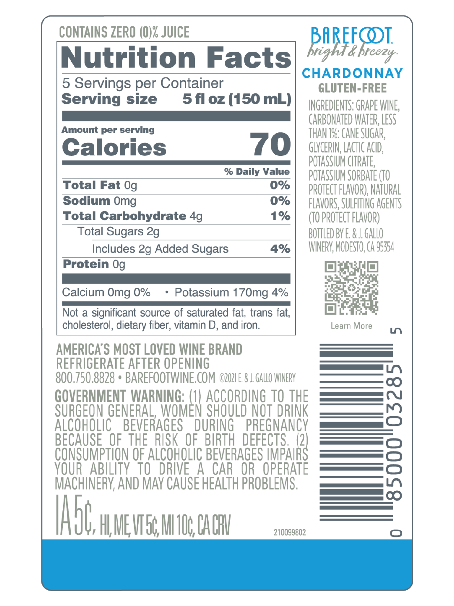 Barefoot Bright & Breezy Chardonnay 750ML image number 6