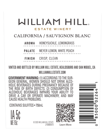 William Hill Sauvignon Blanc V22 750ML image number 3