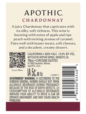Apothic Chardonnay V23 750ML image number 4