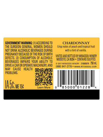 Mirassou Winery Chardonnay V22 750ML image number 4