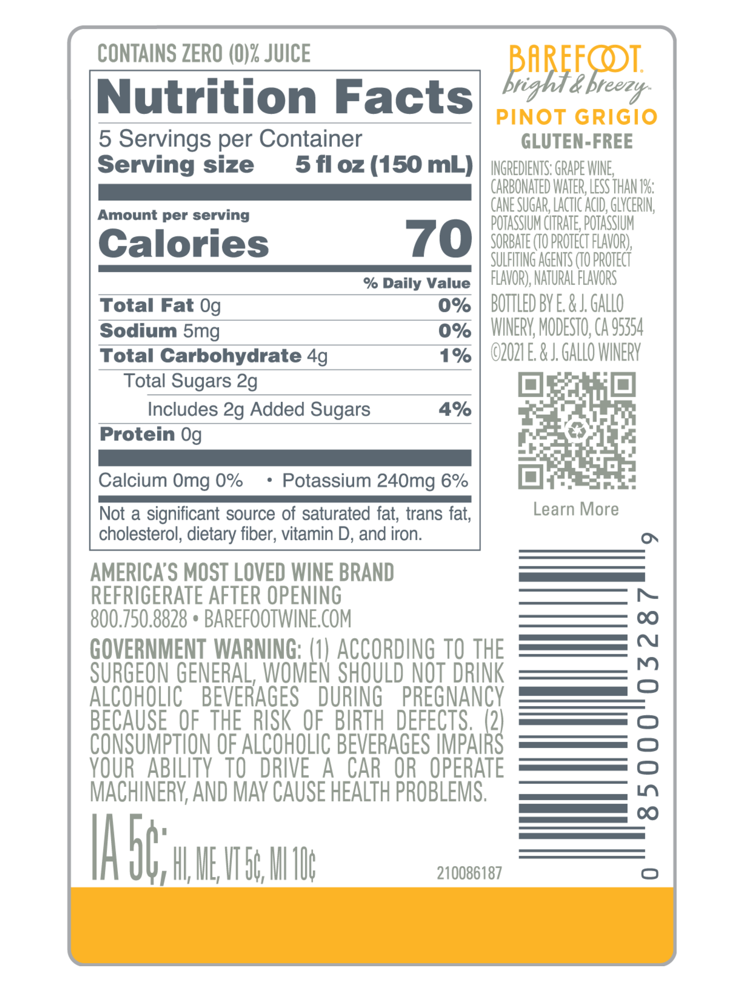 Barefoot Bright & Breezy Pinot Grigio 750ML image number 4