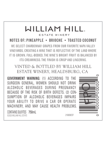 William Hill Napa Valley Chardonnay V20 750ML image number 4