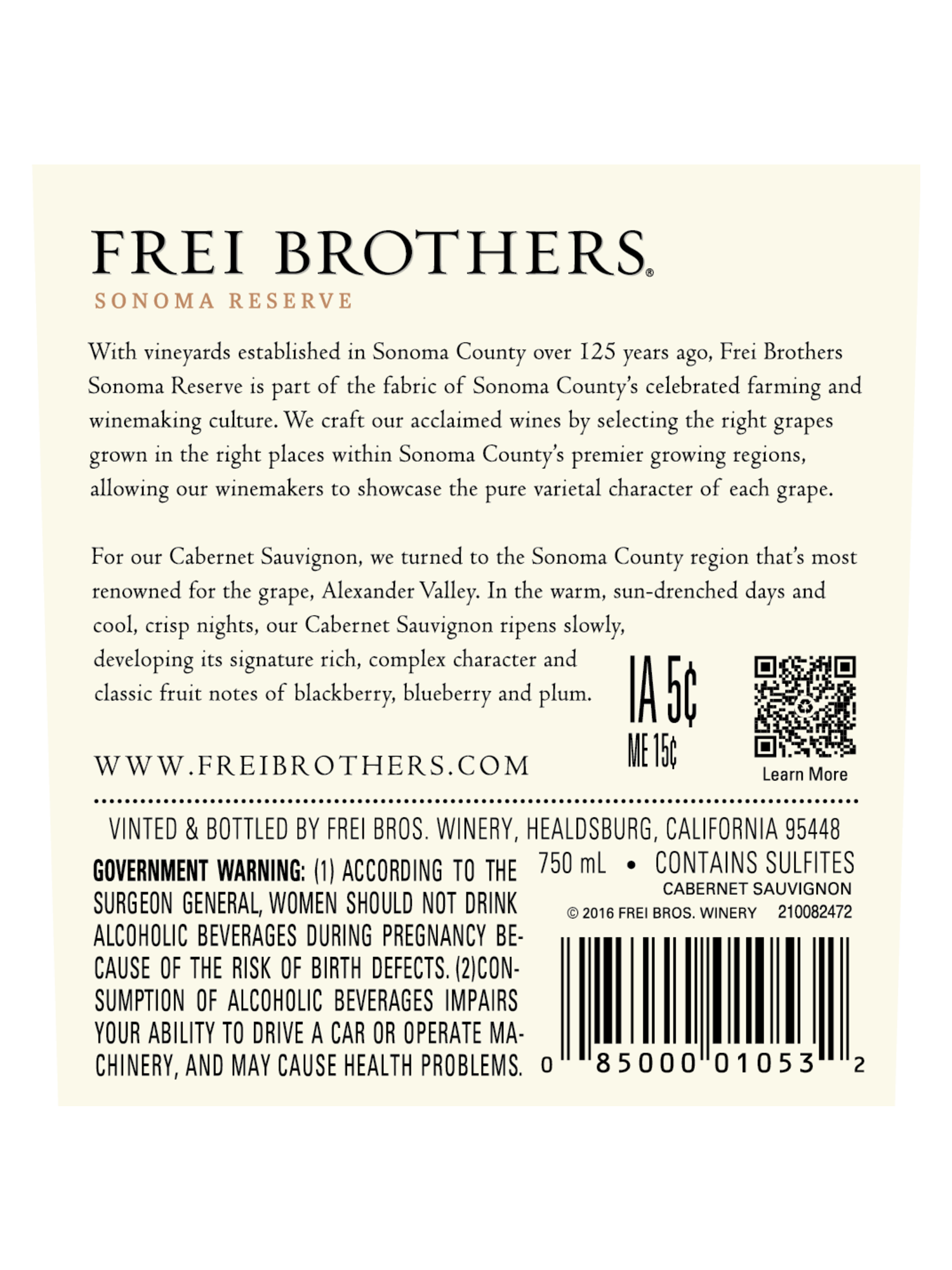 Frei Brothers Sonoma Reserve Cabernet Sauvignon V21 750ML image number 3