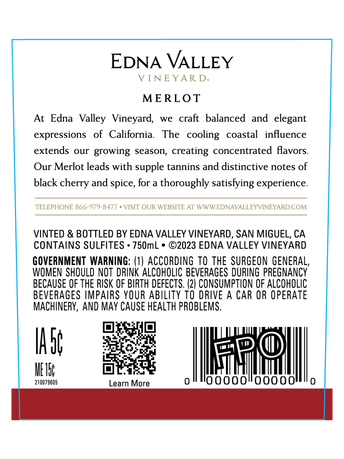Edna Valley Central Coast Merlot V21 750ML image number 4