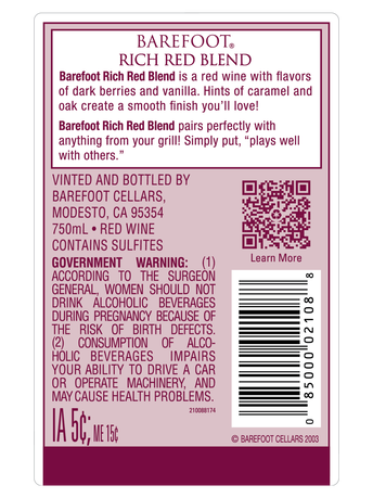 Barefoot Cellars Rich Red Blend 750ML image number 4