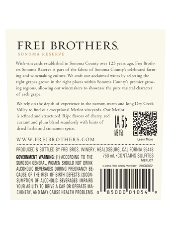 Frei Brothers Sonoma Reserve Merlot V22 750ML image number 2