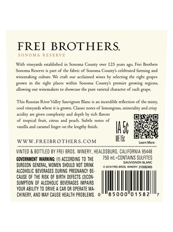 Frei Brothers Sonoma Reserve Sauvignon Blanc V22 750ML image number 3