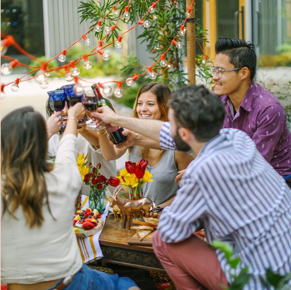 friends toasting with wine glasses