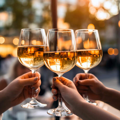 White Wine Glasses Toasting