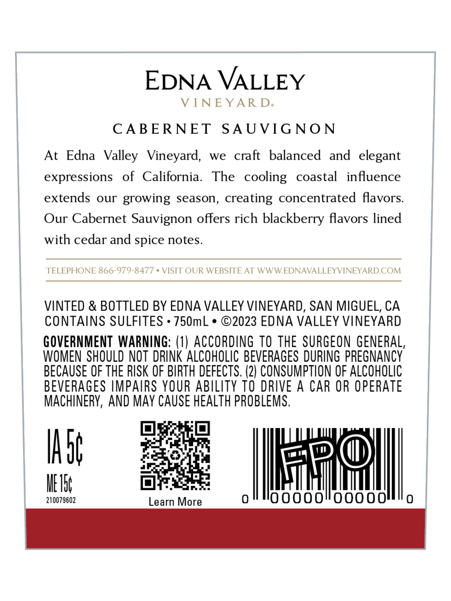 Edna Valley Vineyard Cabernet Sauvignon V22 750ML image number 4