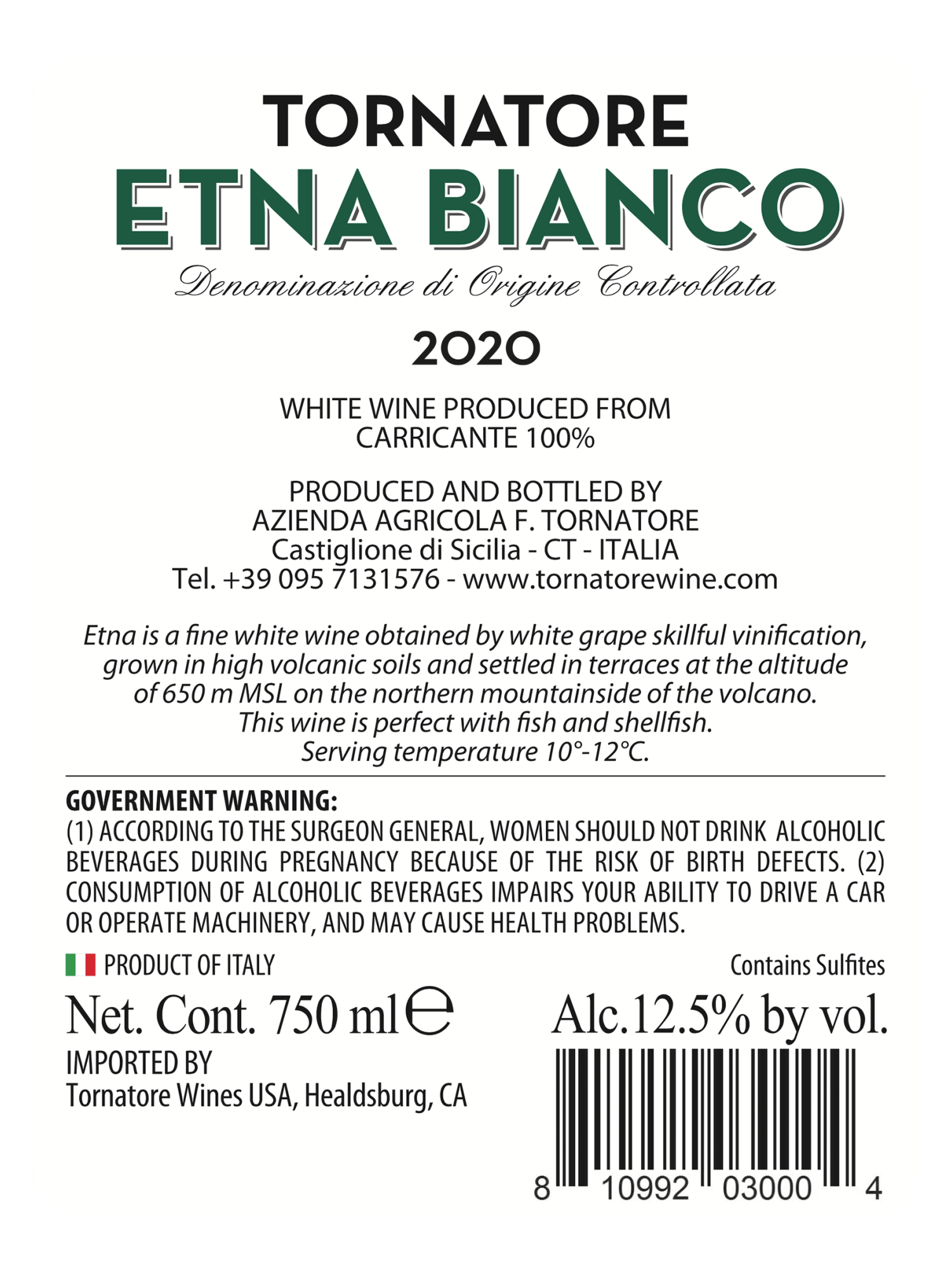 Tornatore Etna Bianco DOC V20 750ML image number 4