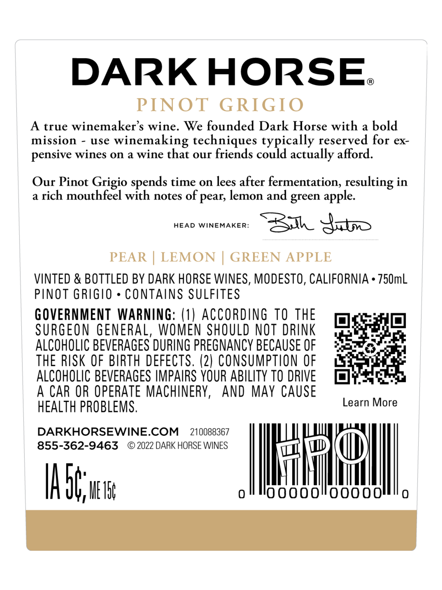 Dark Horse Pinot Grigio V23 750ML image number 3
