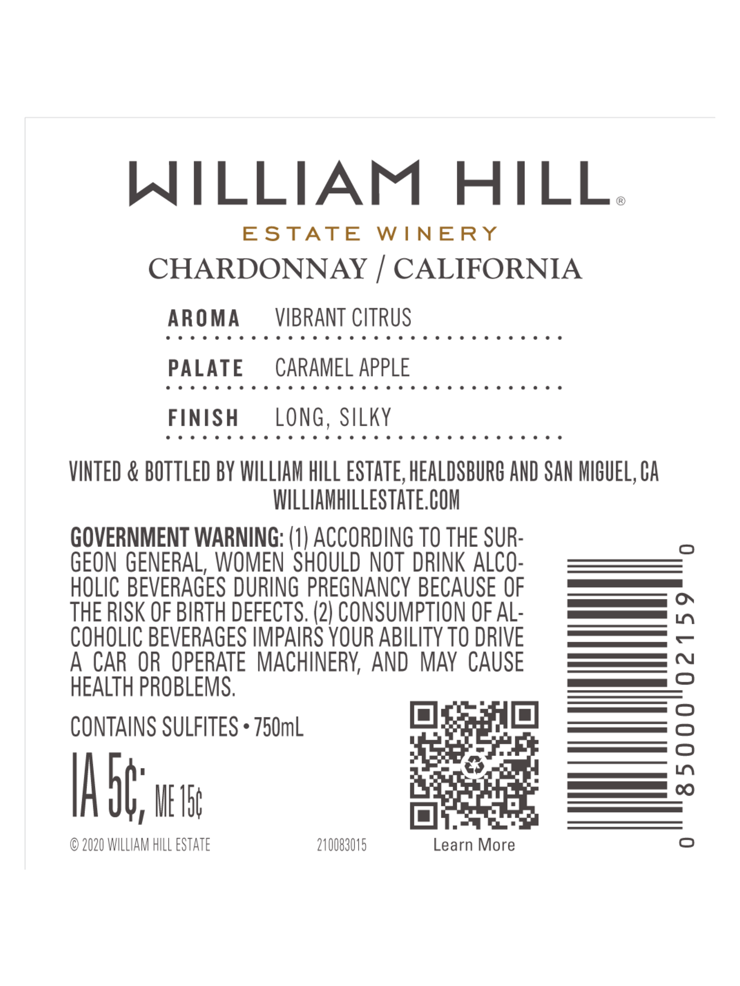 William Hill Chardonnay V22 750ML image number 3