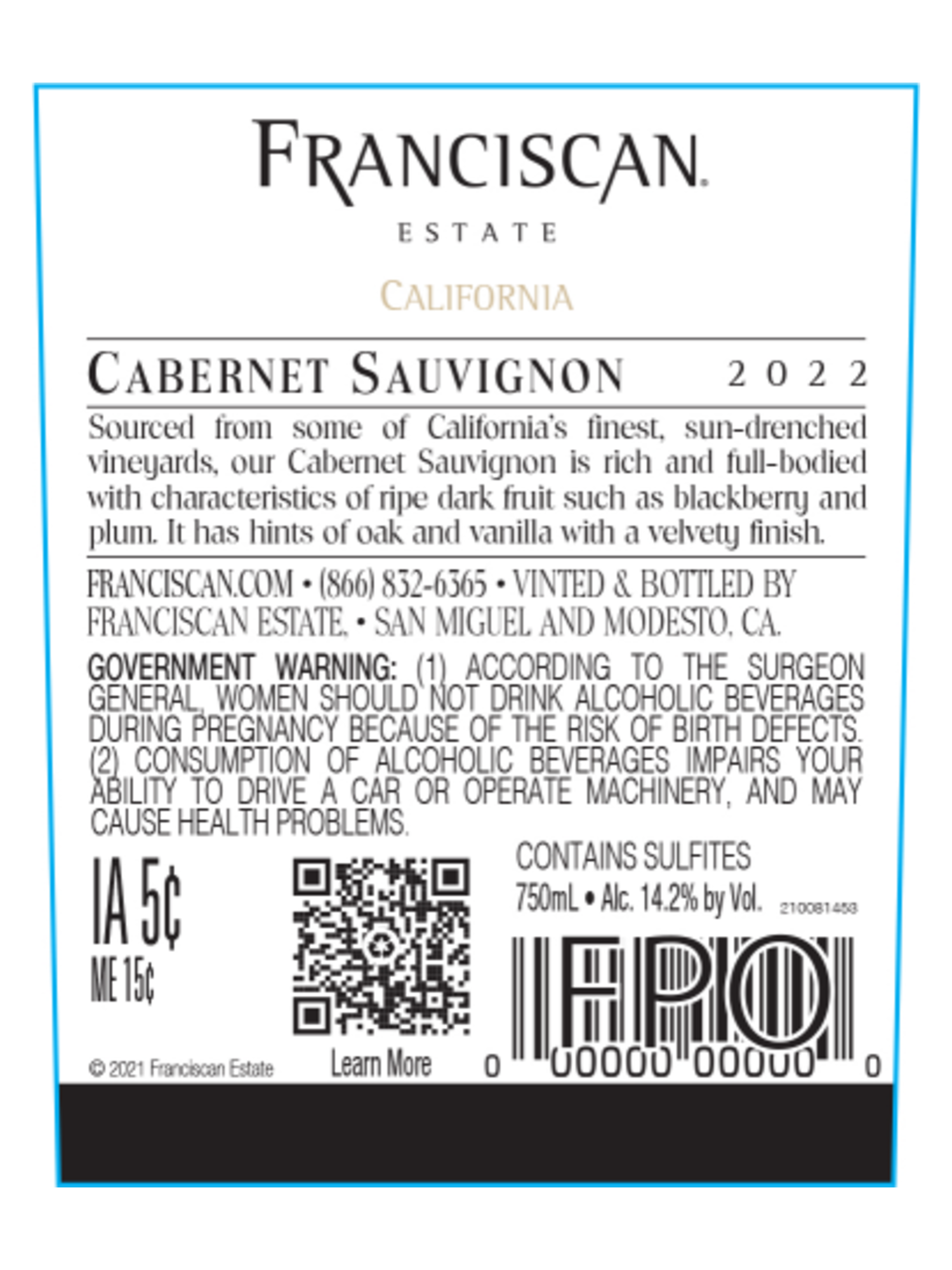 Franciscan Cabernet Sauvignon V22 750ML image number 5
