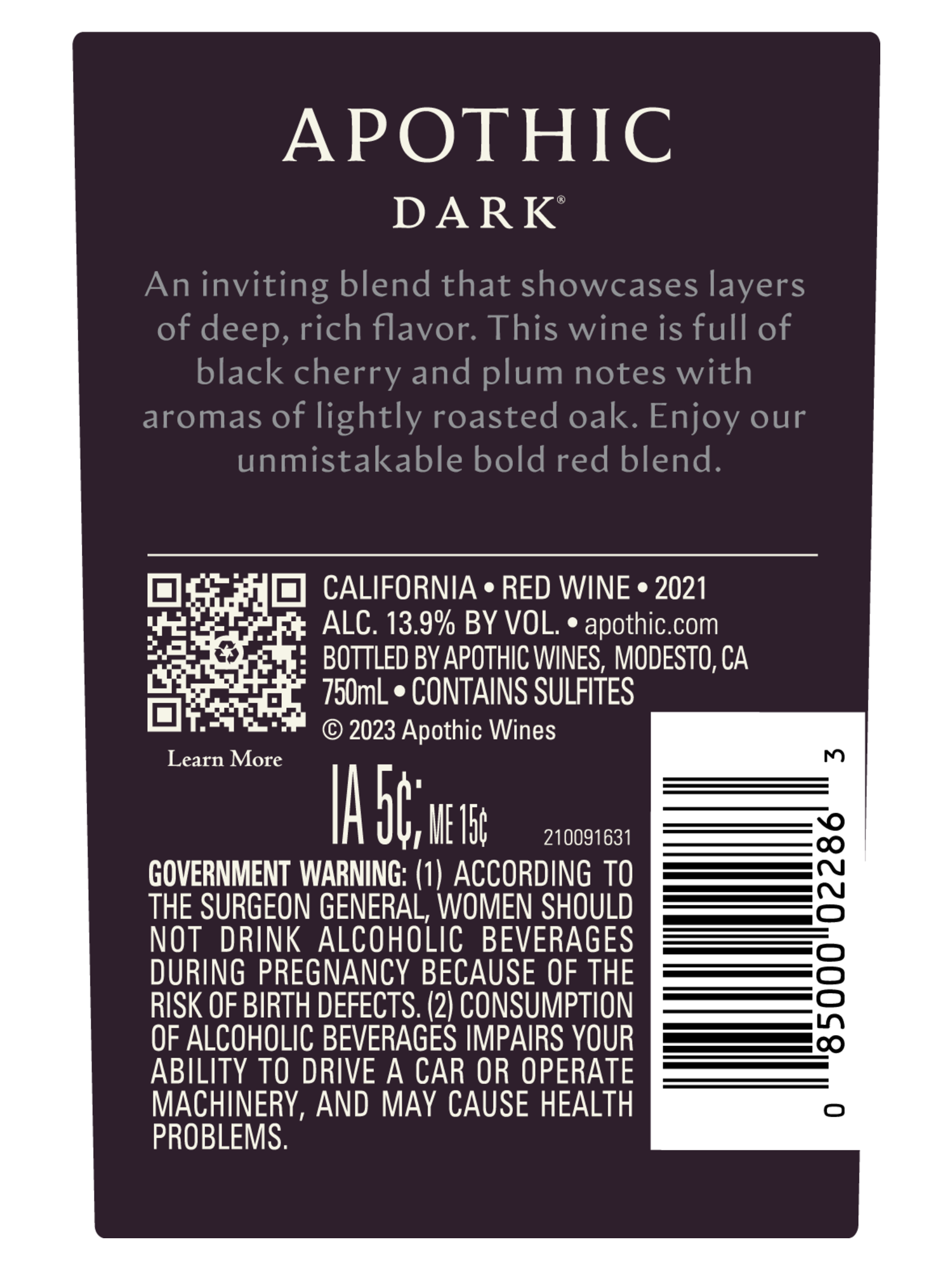 Apothic Dark V21 750ML image number 4