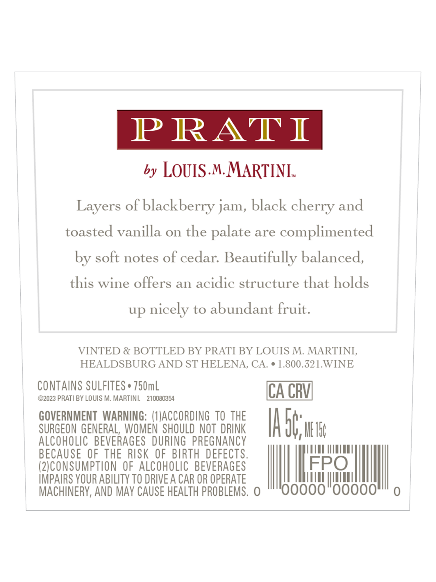Prati by Louis M. Martini Sonoma Valley Cabernet Sauvignon V21 750ML image number 4
