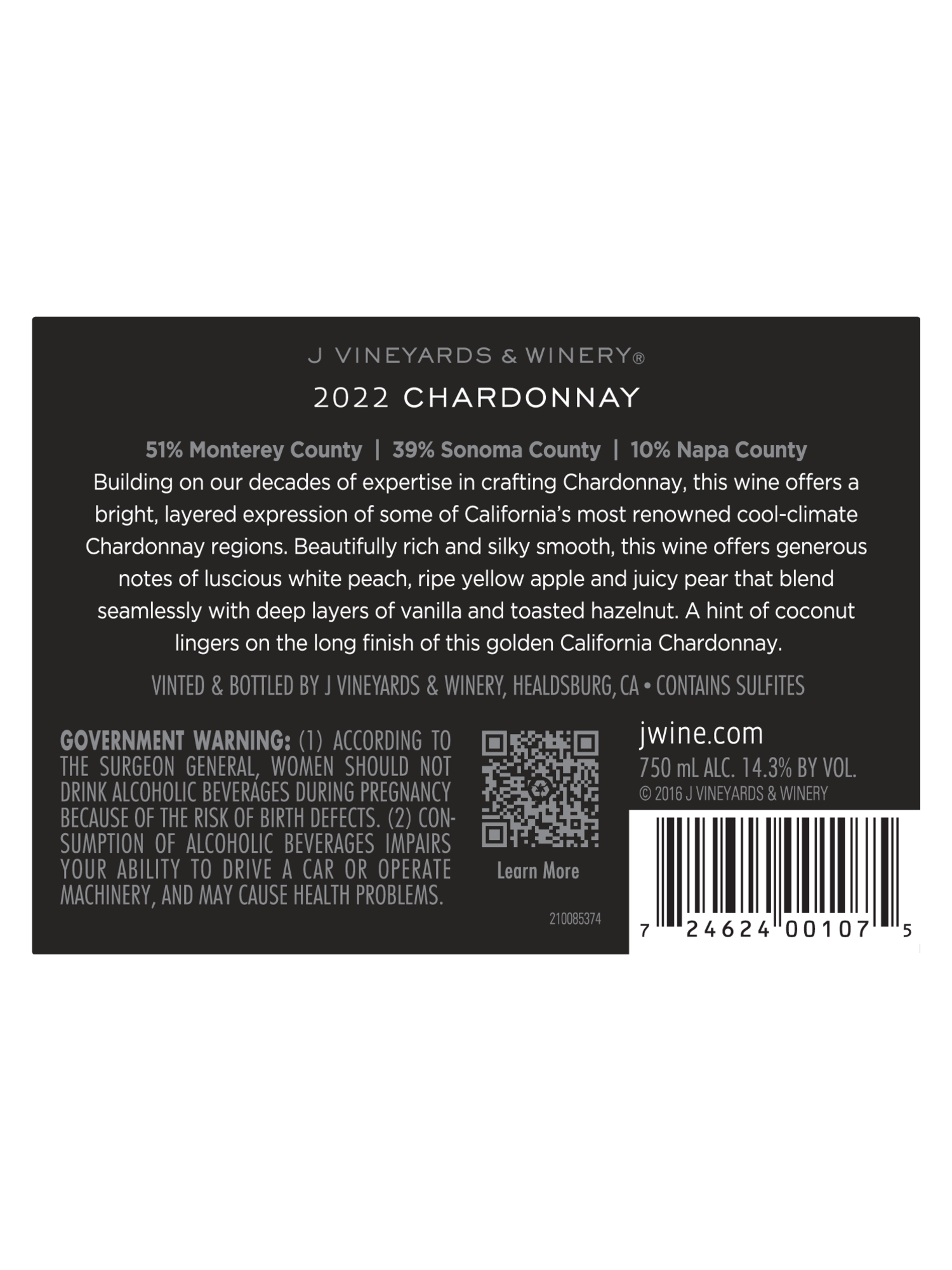 J Vineyards California Chardonnay V22 750ML image number 3