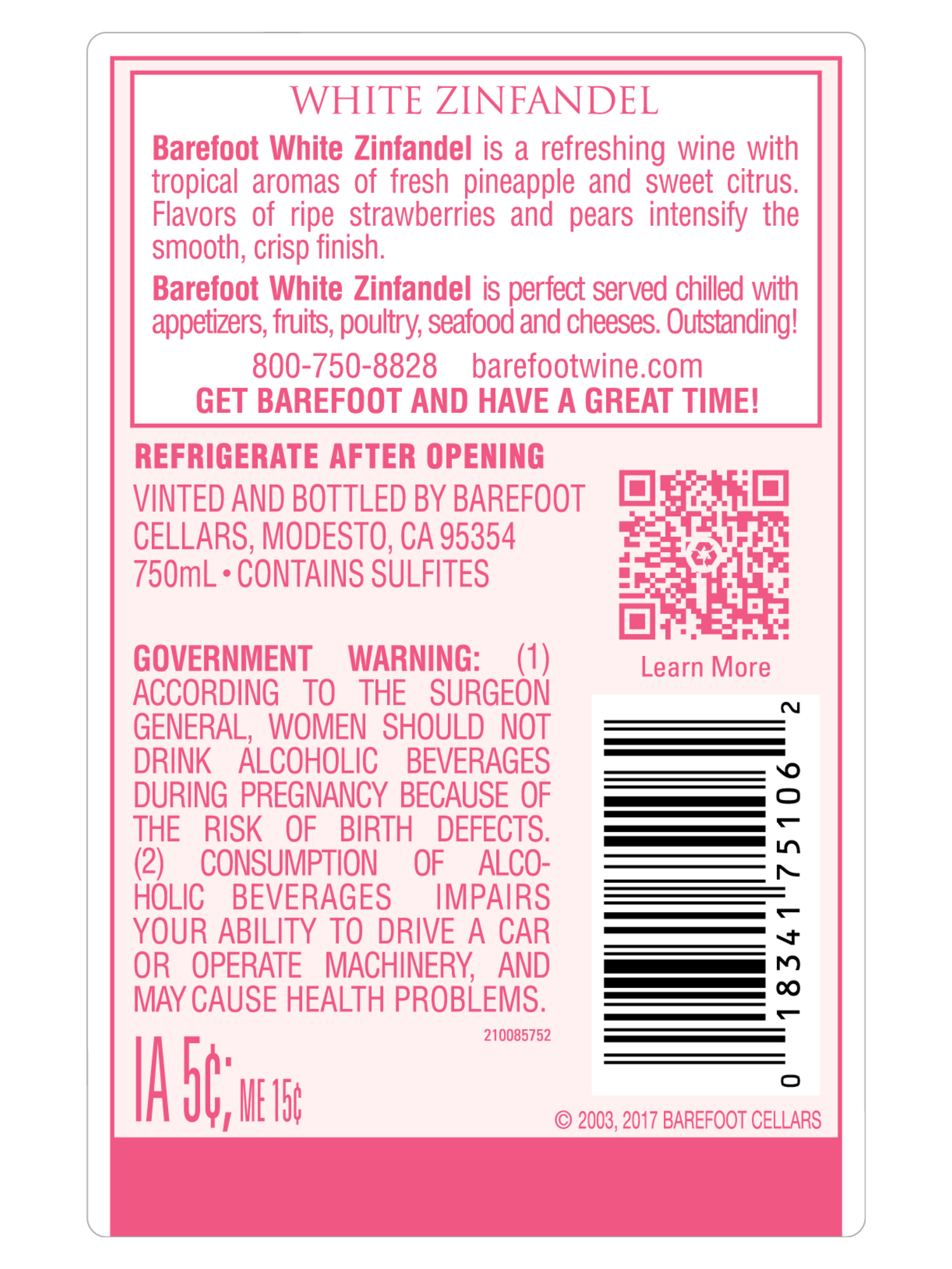 Barefoot White Zinfandel 750ML image number 4