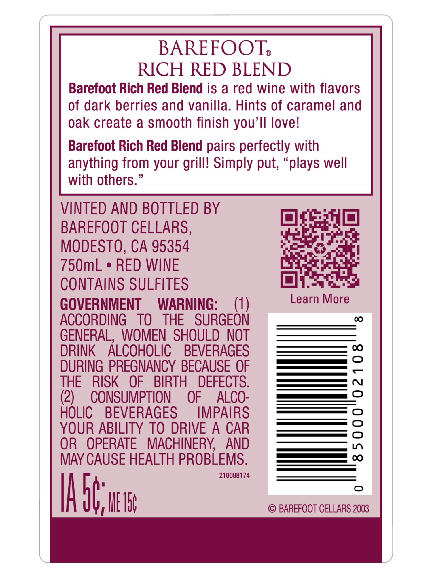 Barefoot Cellars Rich Red Blend 750ML image number 4