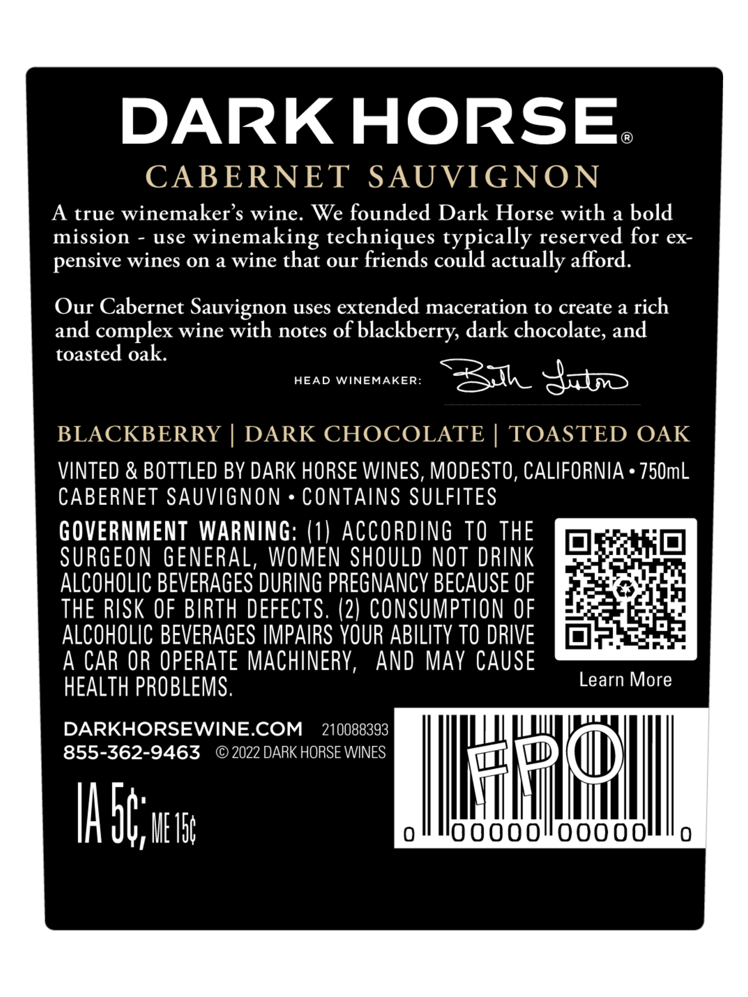 Dark Horse Cabernet Sauvignon V22 750ML image number 2