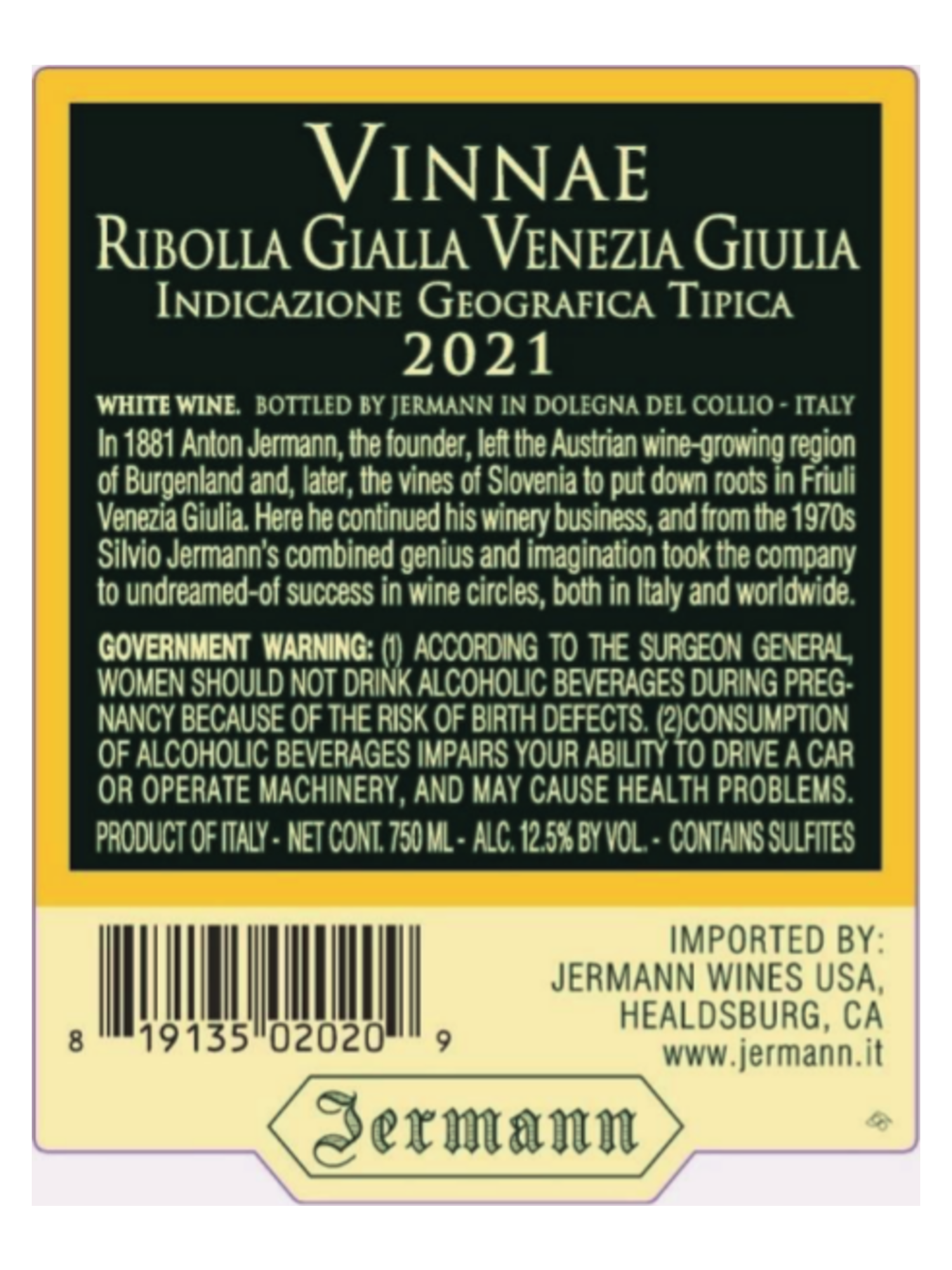 Jermann Vinnae Ribolla Gialla V21 750ML image number 3