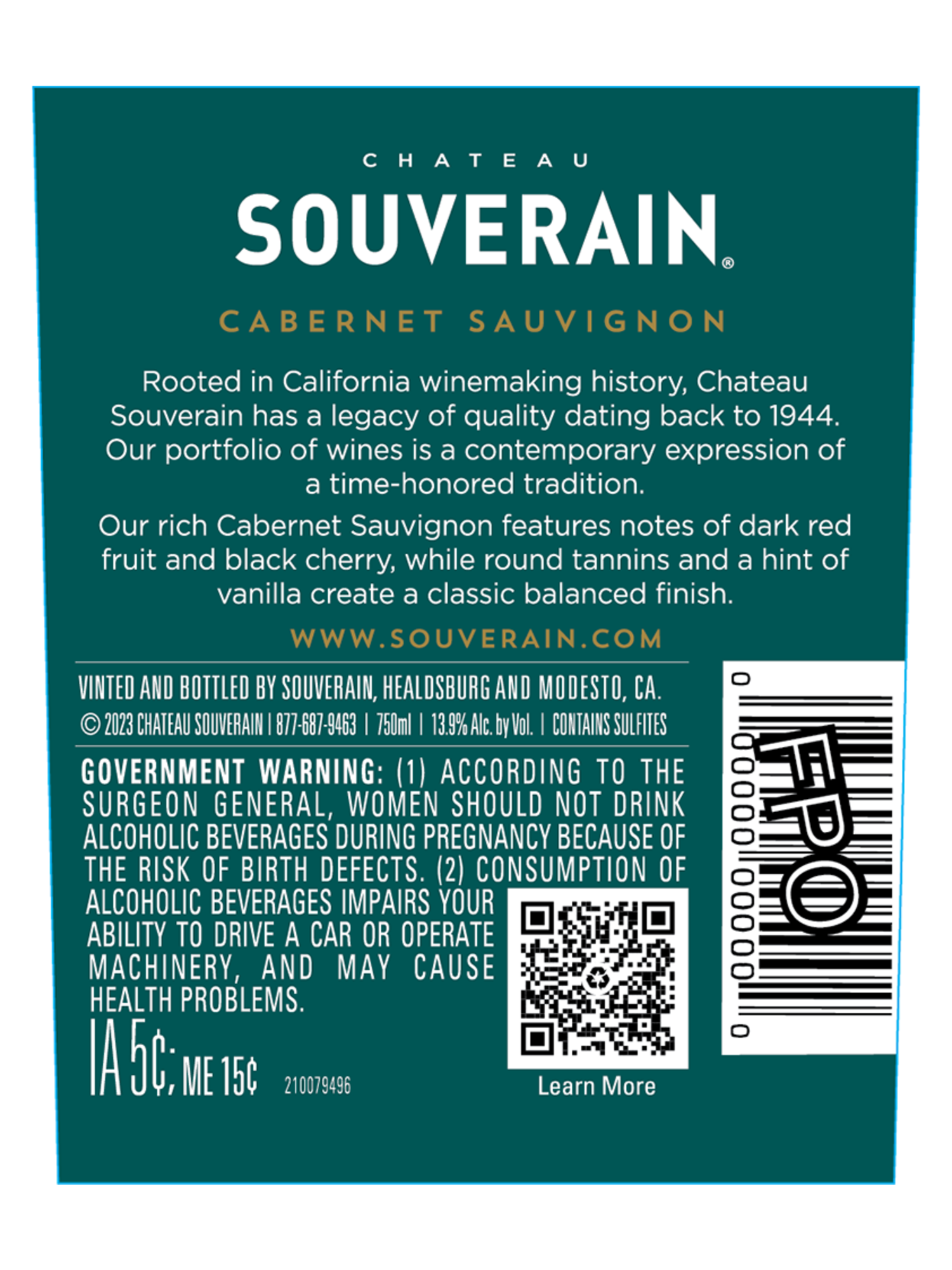 Chateau Souverain Cabernet Sauvignon V21 750ML image number 4