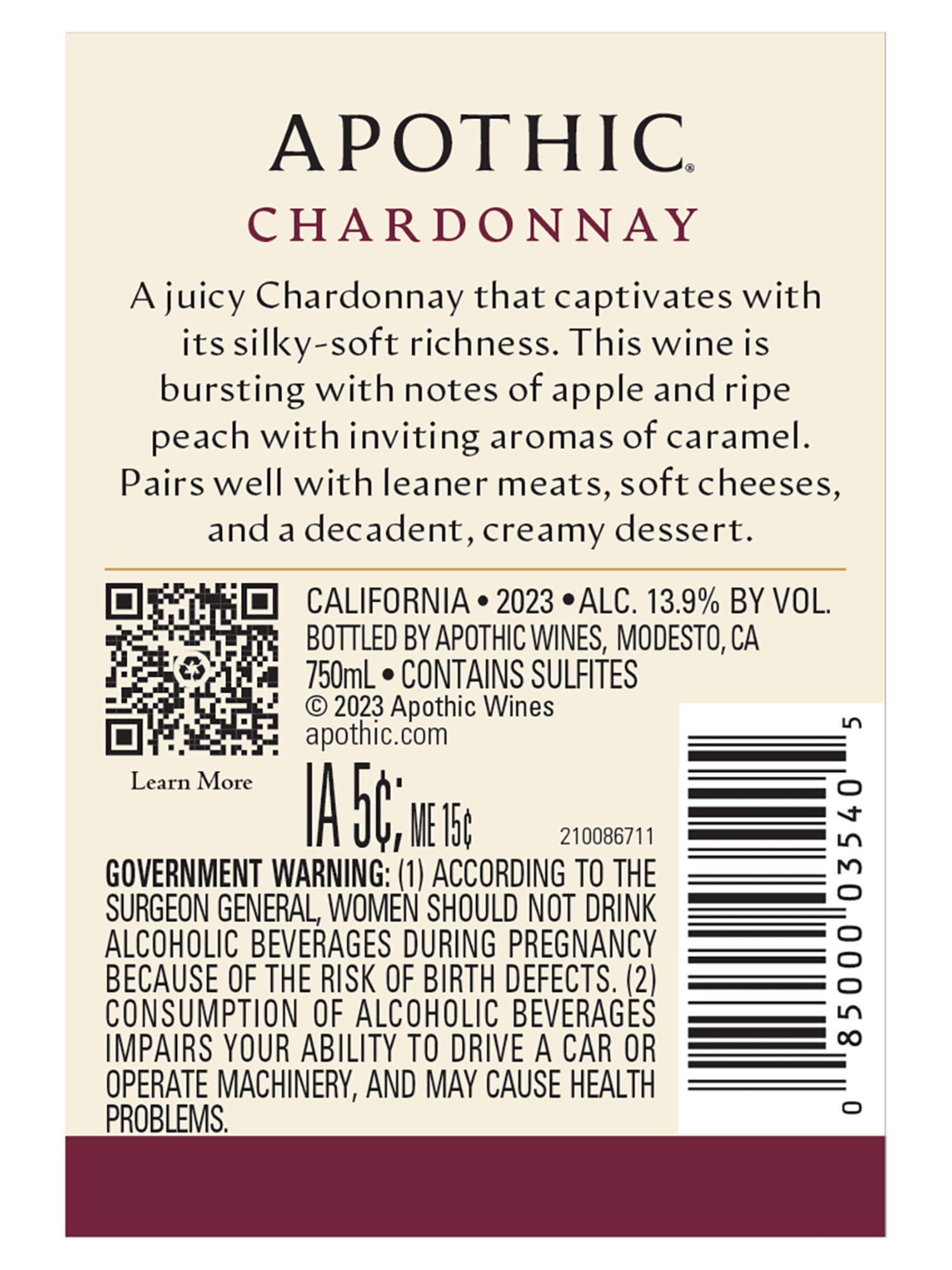 Apothic Chardonnay V23 750ML image number 4