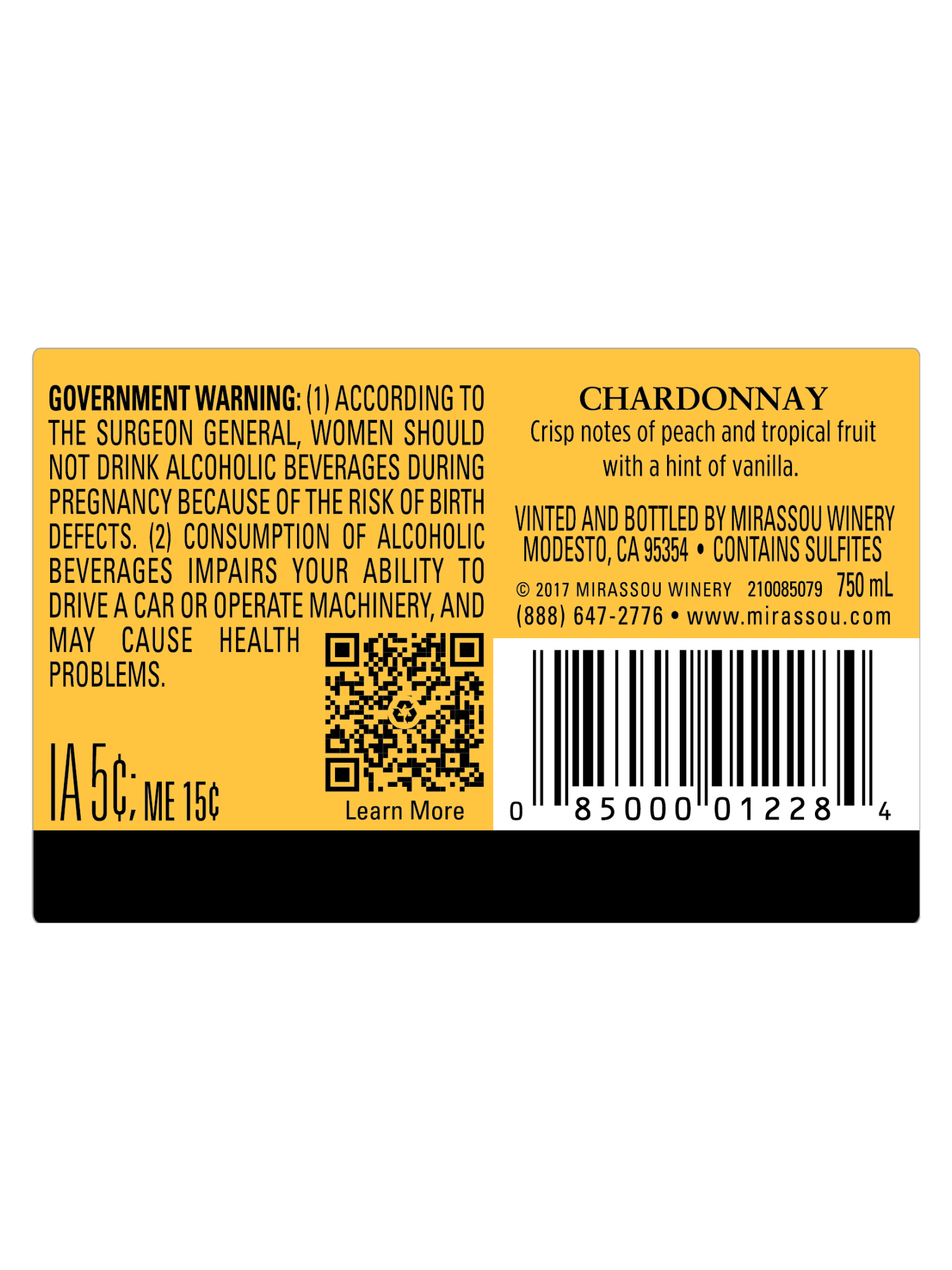 Mirassou Winery Chardonnay V22 750ML image number 4