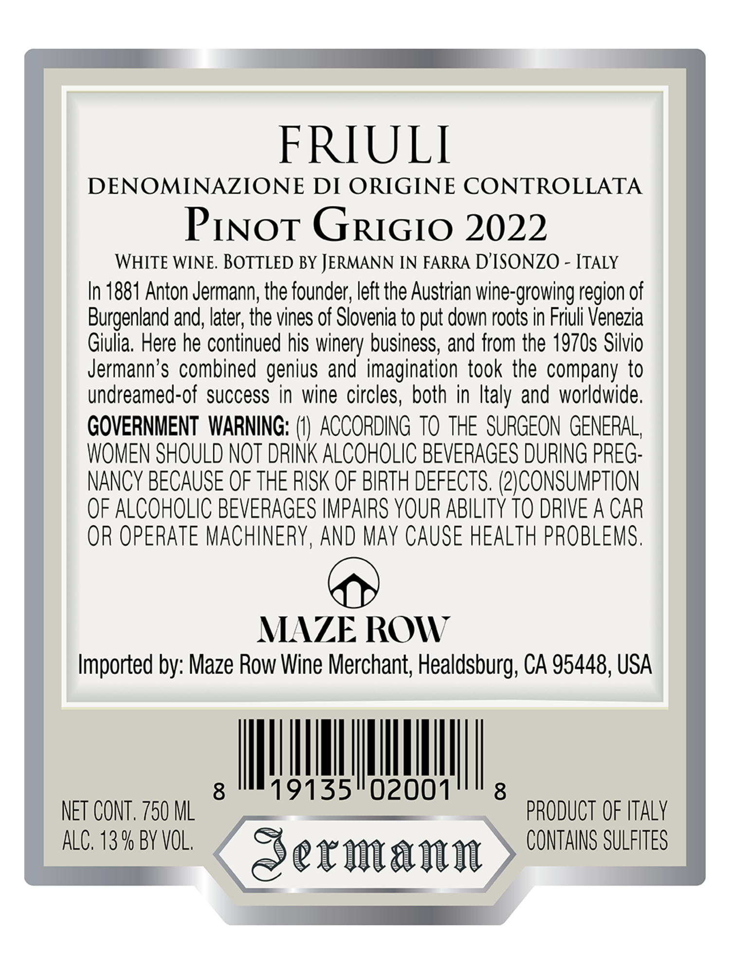 Jermann Pinot Grigio Friuli DOC V22 750ML image number 4