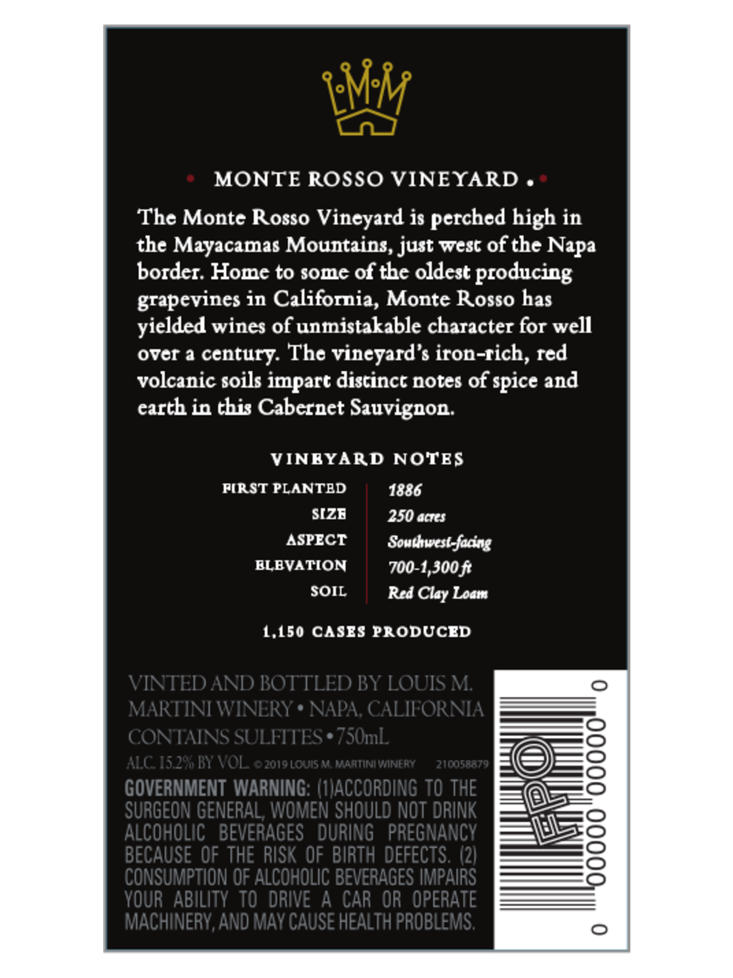 Louis M. Martini Monte Rosso Vineyard Cabernet Sauvignon V19 750ML image number 4