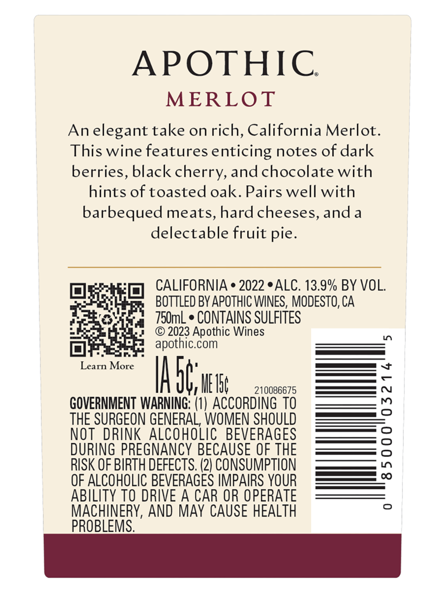 Apothic Merlot V22 750ML image number 4
