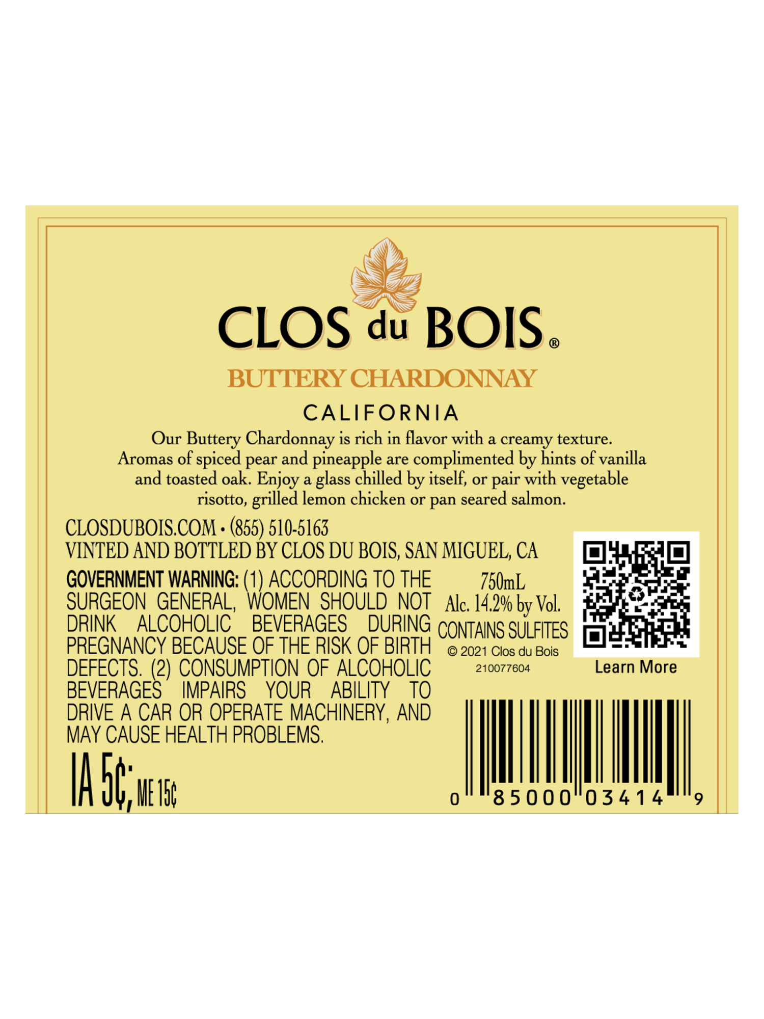 Clos du Bois Buttery Chardonnay V23 750ML image number 4