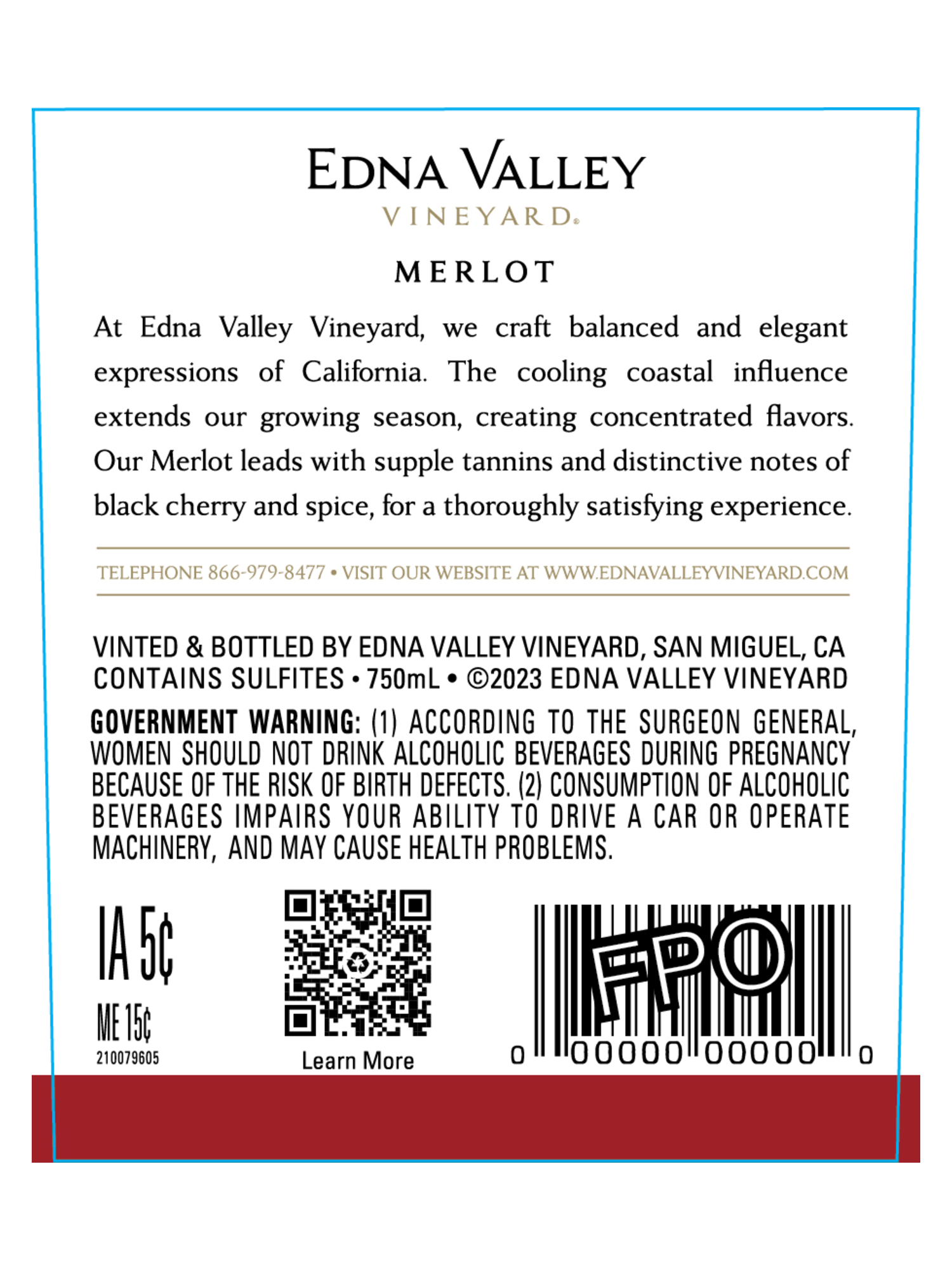 Edna Valley Vineyard Merlot V21 750ML image number 4