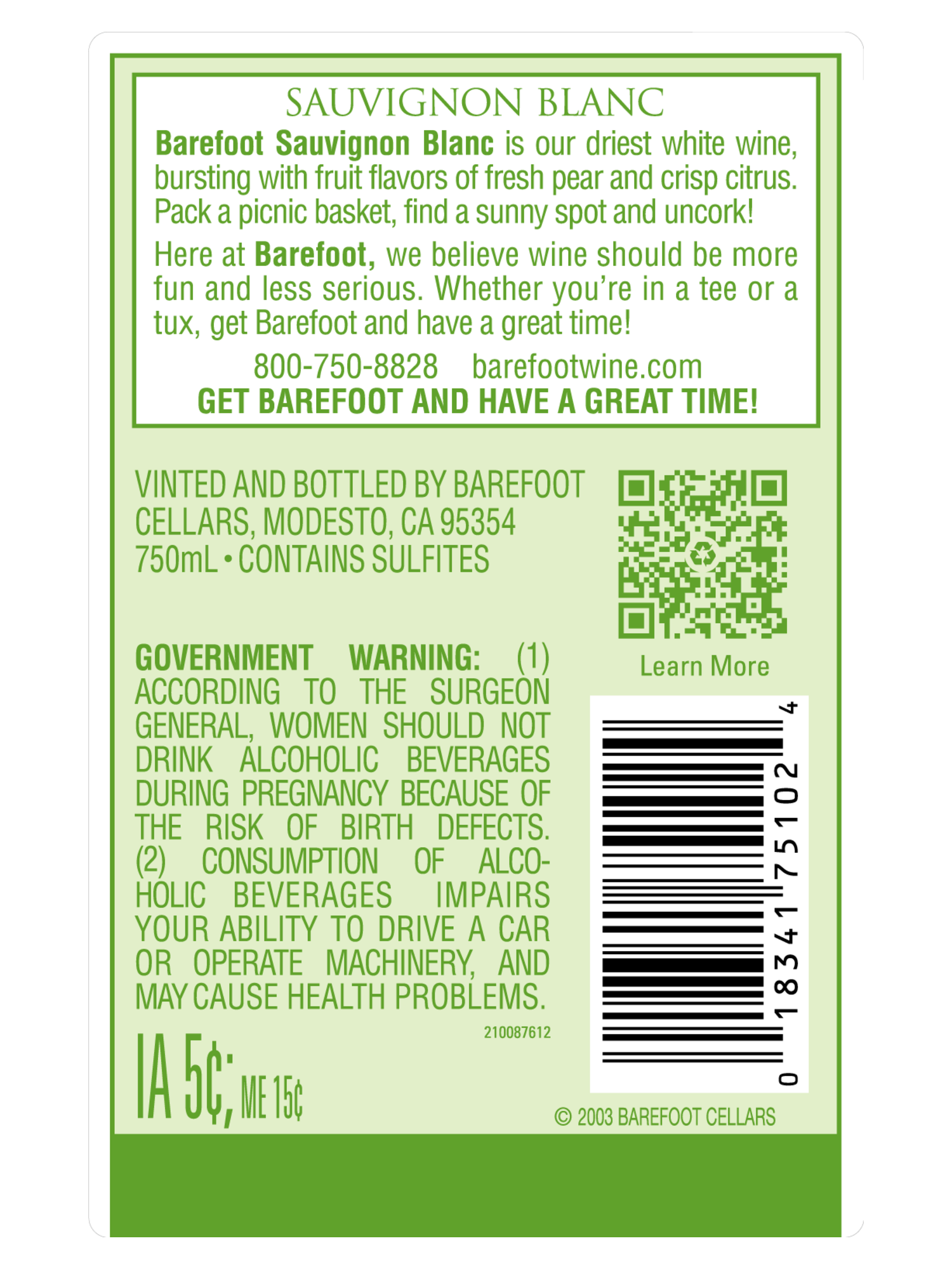 Barefoot Sauvignon Blanc 750ML image number 3